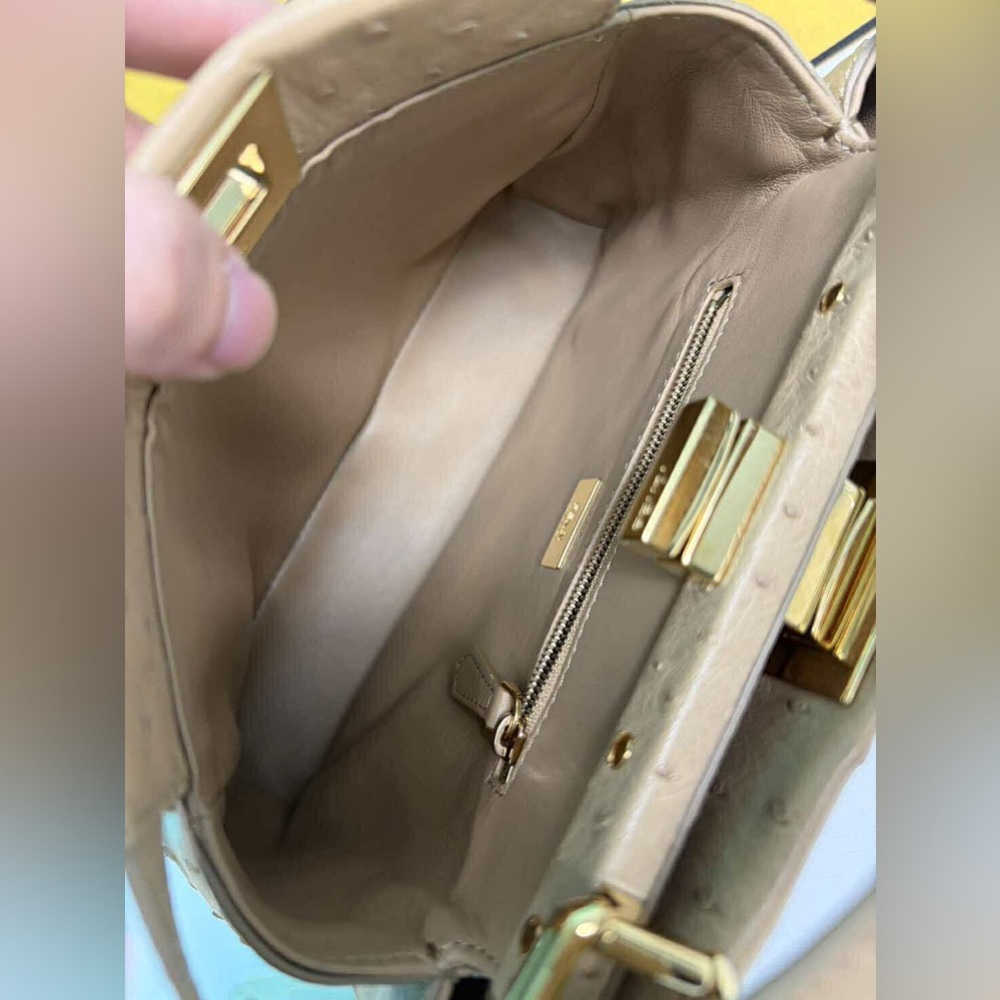 Fendi Mini Peekaboo in Beige Ostrich leather with Gold Accents - Picture 9 of 11